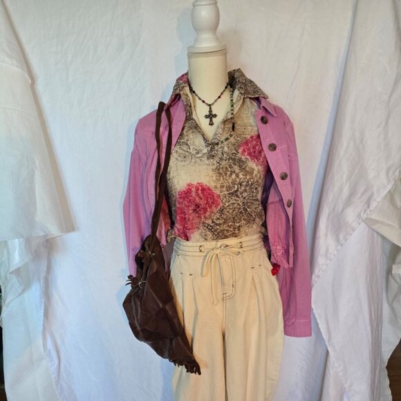 Sleeveless Collored Unique Rose Top, Pink and Brown - Picture 4 of 4